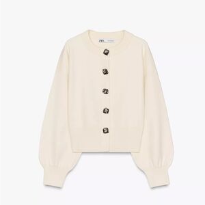 Zara FLOWER BUTTON KNIT CARDIGAN